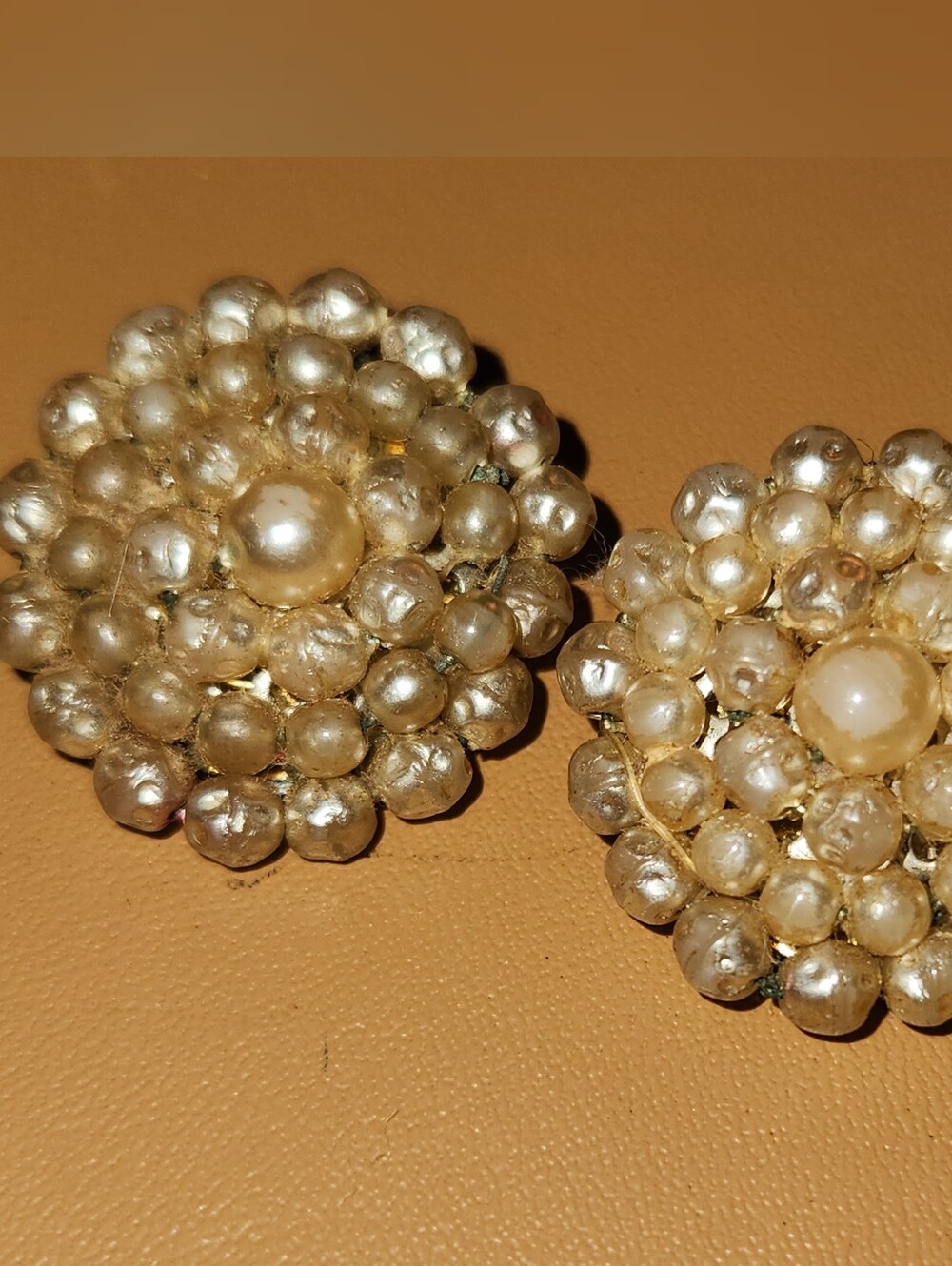 Vintage Classic Gold Pearl Cluster Clip-On Earrings